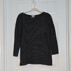 J. Jill Black White Striped Knit Sweater Tunic Size Small Petite